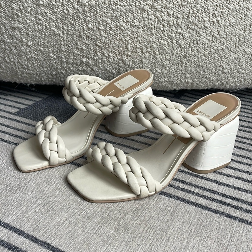 Dolce Vita Narra Woven Block Heels in Ivory